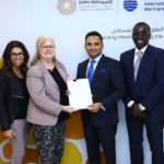 Sajid Barkat, CEO, AS World Group, 3rd from right, being awarded the authorised ticket reseller contract by Lisa Caudana, Director, Ticketing, Sales and Marketing, Expo 2020 Dubai
