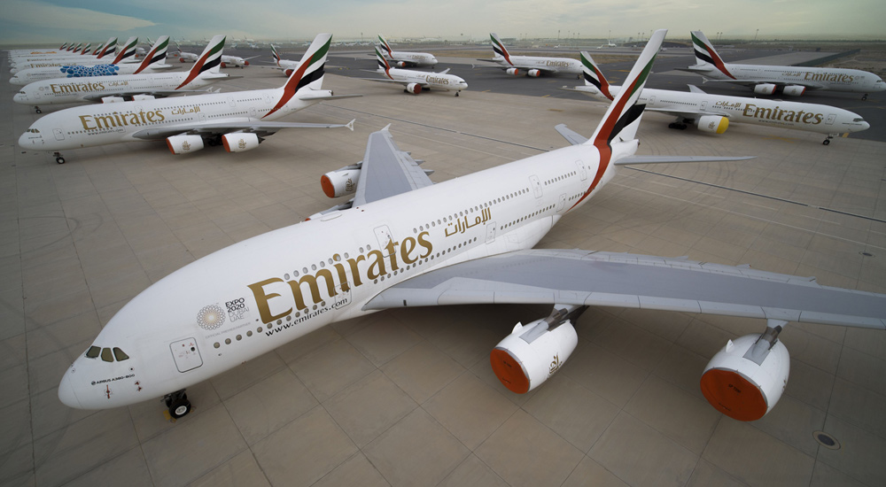 Emirates parked planes.