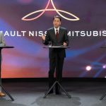 (Left to right) Nissan COO Ashwani Gupta; Nissan CEO Makoto Uchida; and Mitsubishi Motor CEO Takao Kato