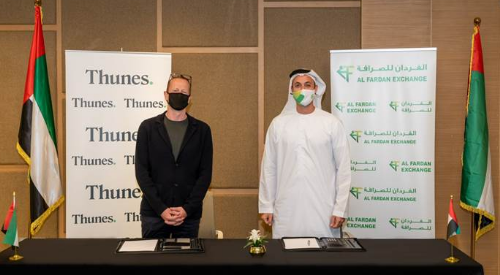 (Left to Right) Simon Nelson, SVP for MENA at Thunes and Hasan Fardan Al Fardan, CEO at Al Fardan Exchange