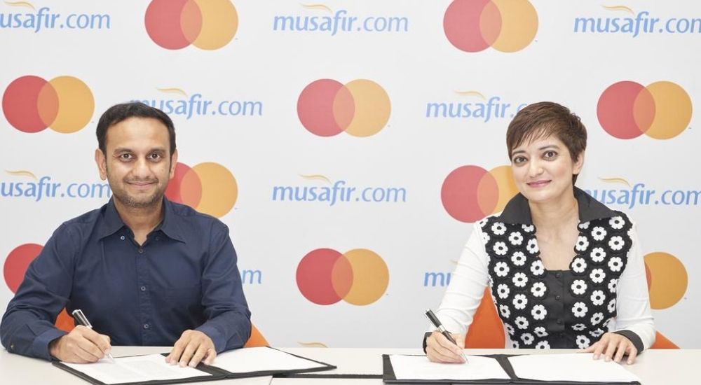 (Left) Sachin Gadoya, Co-founder and CEO of Musafir.com and Amnah Ajmal, Executive Vice President, Market Development, Eastern Europe, Middle East and Africa, Mastercard.