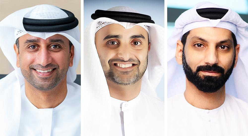 (Left to right) Fahad Al Hassawi, CEO of du; Masood M. Sharif Mahmood, CEO of etisalat by e& and Adel Abdulla Albreiki, CEO of Aldar Projects.