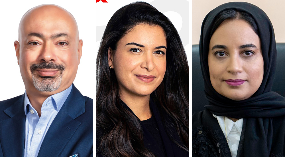 (Left to right) Hatem Dowidar, Group CEO, e& ; Dena Al Mansoori, Group Chief HR Officer, e& and Dr. Mouza Al Shehhi, Executive Director, UN Women UAE Liaison, GCC.